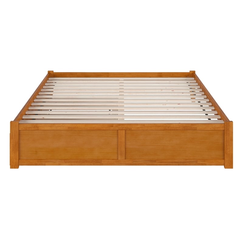 Concord King Wood Platform Bed with Footboard and TXL Trundle in Light Toffee