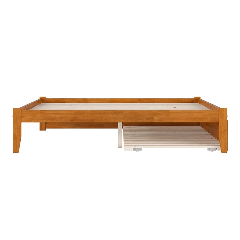 Concord King Wood Platform Bed with Footboard and TXL Trundle in Light Toffee