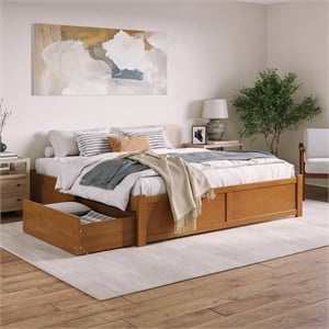 Concord King Wood Platform Bed with Footboard and Drawers in Light Toffee
