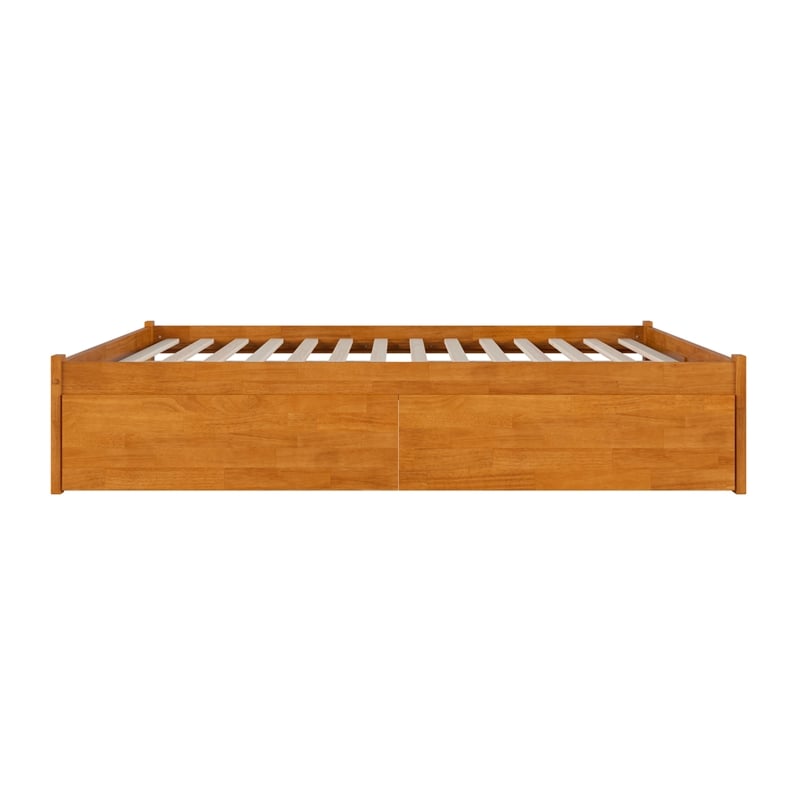 Concord King Wood Platform Bed with Footboard and Drawers in Light Toffee
