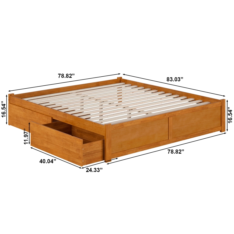 Concord King Wood Platform Bed with Footboard and Drawers in Light Toffee