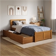 Orlando Twin XL Wood Platform Bed with Footboard and Drawers in Light Toffee
