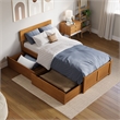Orlando Twin XL Wood Platform Bed with Footboard and Drawers in Light Toffee