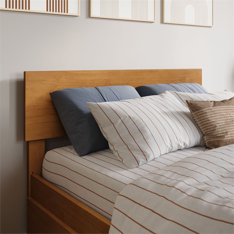 Orlando Twin XL Wood Platform Bed with Footboard and Drawers in Light Toffee