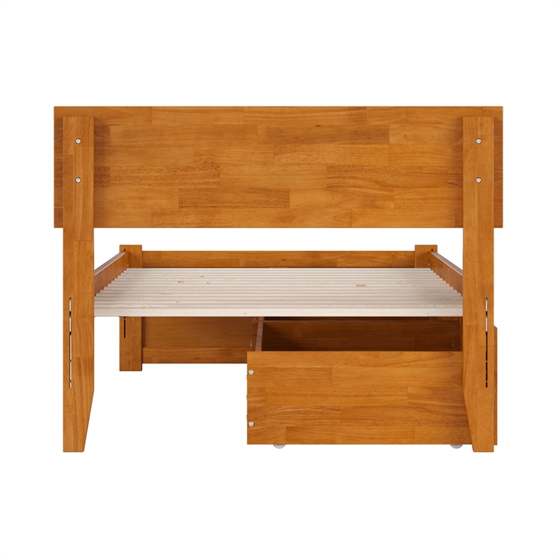 Orlando Twin XL Wood Platform Bed with Footboard and Drawers in Light Toffee