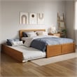 Orlando Full Wood Platform Bed with Footboard and Twin Trundle in Light Toffee