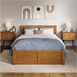 Orlando Full Wood Platform Bed with Footboard and Twin Trundle in Light Toffee