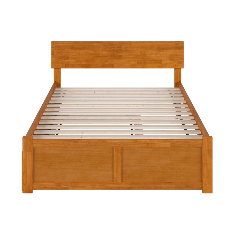 Orlando Full Wood Platform Bed with Footboard and Twin Trundle in Light Toffee