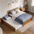 Orlando Full Wood Platform Bed with Footboard and Full Trundle in Light Toffee