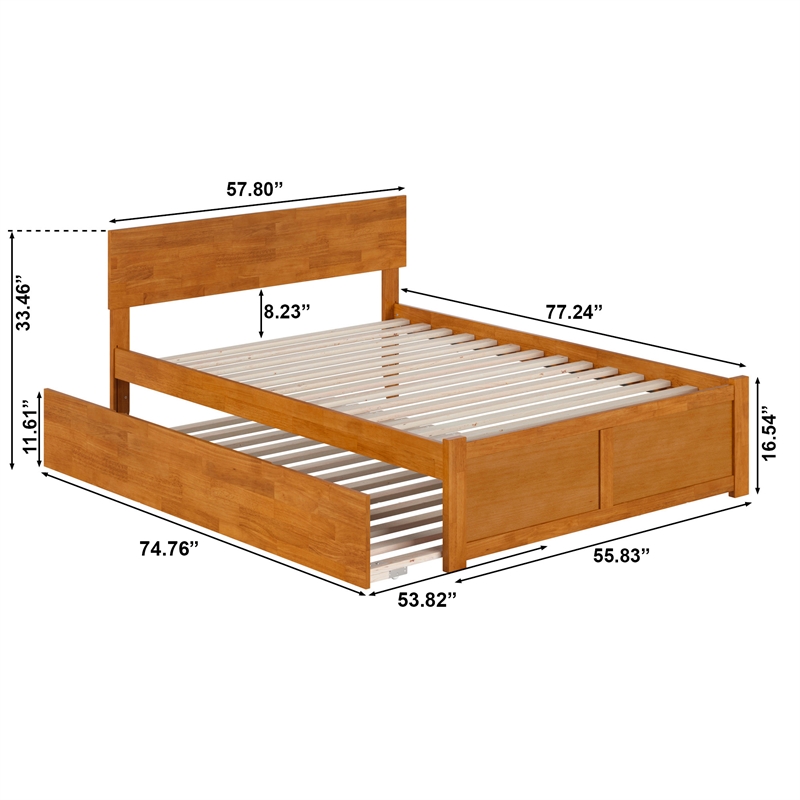 Orlando Full Wood Platform Bed with Footboard and Full Trundle in Light Toffee