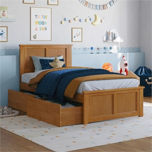 Madison Twin Platform Bed with Matching Footboard and Drawers in Light Toffee