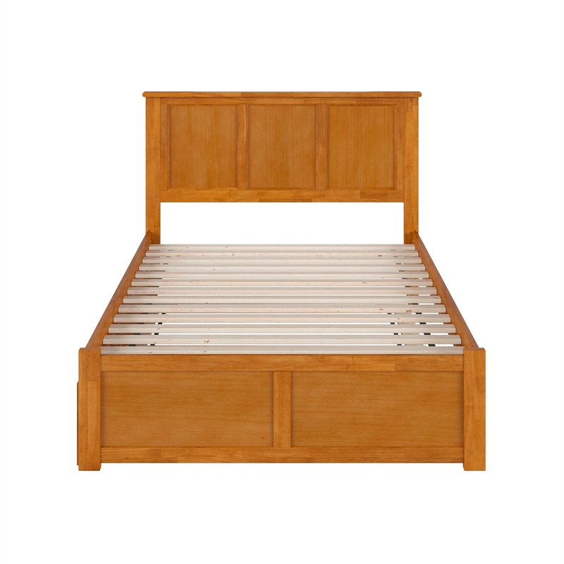 Madison Full Wood Platform Bed with Footboard and Full Trundle in Light Toffee