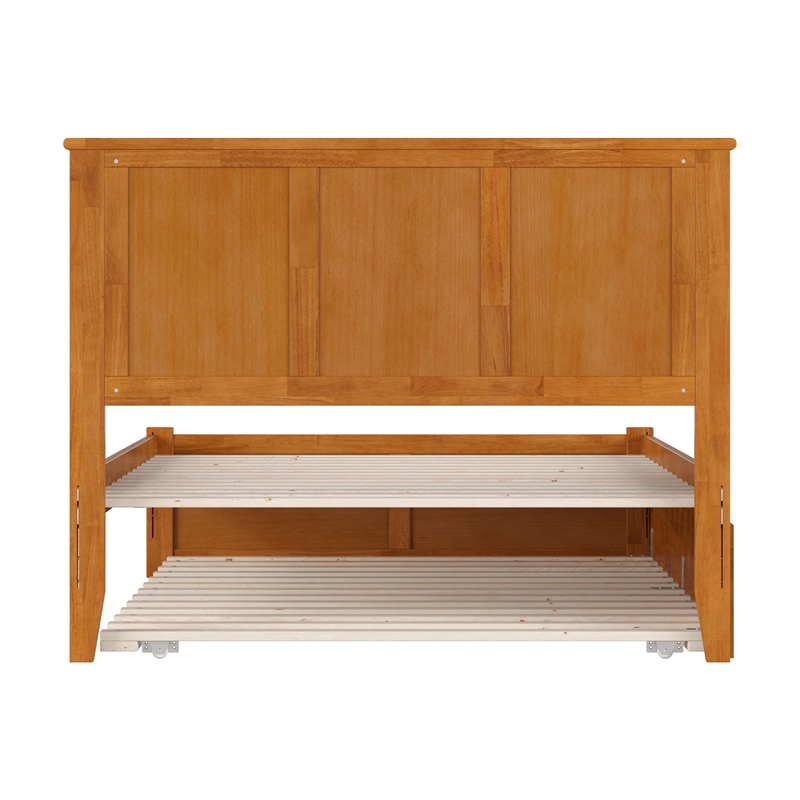 Madison Full Wood Platform Bed with Footboard and Full Trundle in Light Toffee