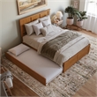 Madison Queen Wood Platform Bed with Footboard and Trundle in Light Toffee