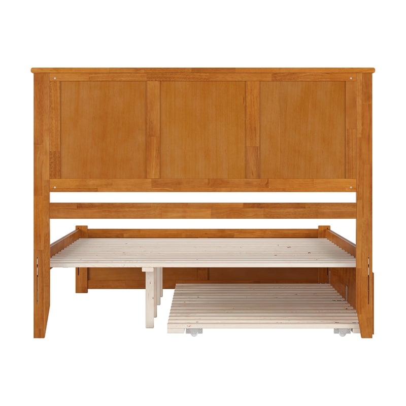 Madison Queen Wood Platform Bed with Footboard and Trundle in Light Toffee