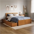 Orlando Full Wood Platform Bed with Footboard and Drawers in Light Toffee