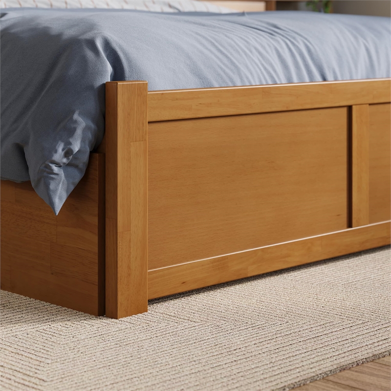 Orlando Full Wood Platform Bed with Footboard and Drawers in Light Toffee