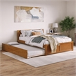 Orlando Queen Wood Platform Bed with Footboard and TXL Trundle in Light Toffee