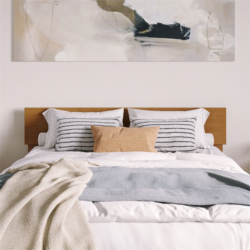 Orlando Queen Wood Platform Bed with Footboard and TXL Trundle in Light Toffee