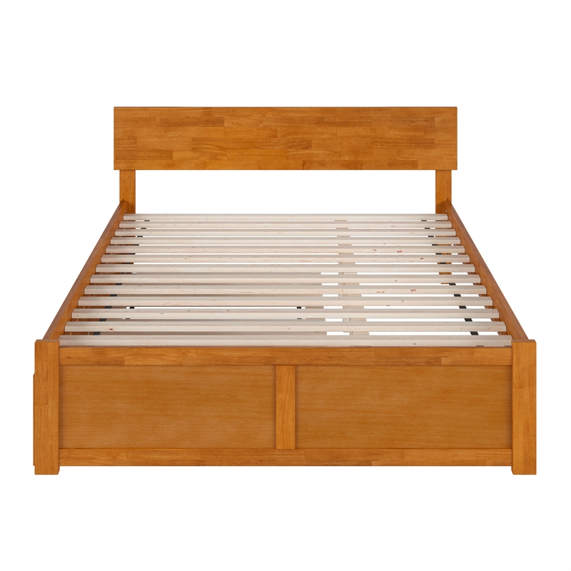 Orlando Queen Wood Platform Bed with Footboard and TXL Trundle in Light Toffee