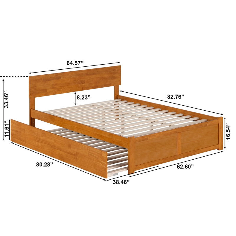 Orlando Queen Wood Platform Bed with Footboard and TXL Trundle in Light Toffee