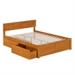 Orlando Queen Wood Platform Bed with Footboard and Drawers in Light Toffee