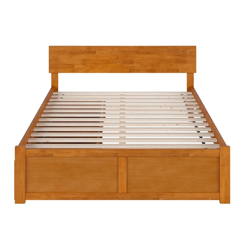Orlando Queen Wood Platform Bed with Footboard and Drawers in Light Toffee