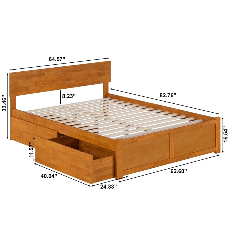Orlando Queen Wood Platform Bed with Footboard and Drawers in Light Toffee