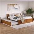 Orlando King Wood Platform Bed with Footboard and TXL Trundle in Light Toffee
