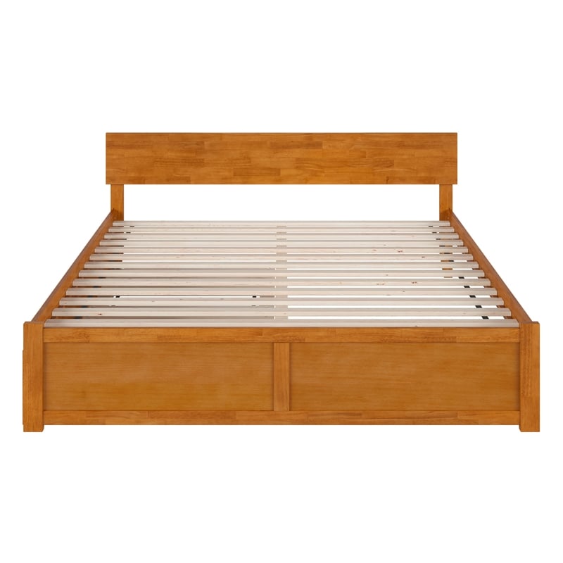 Orlando King Wood Platform Bed with Footboard and TXL Trundle in Light Toffee