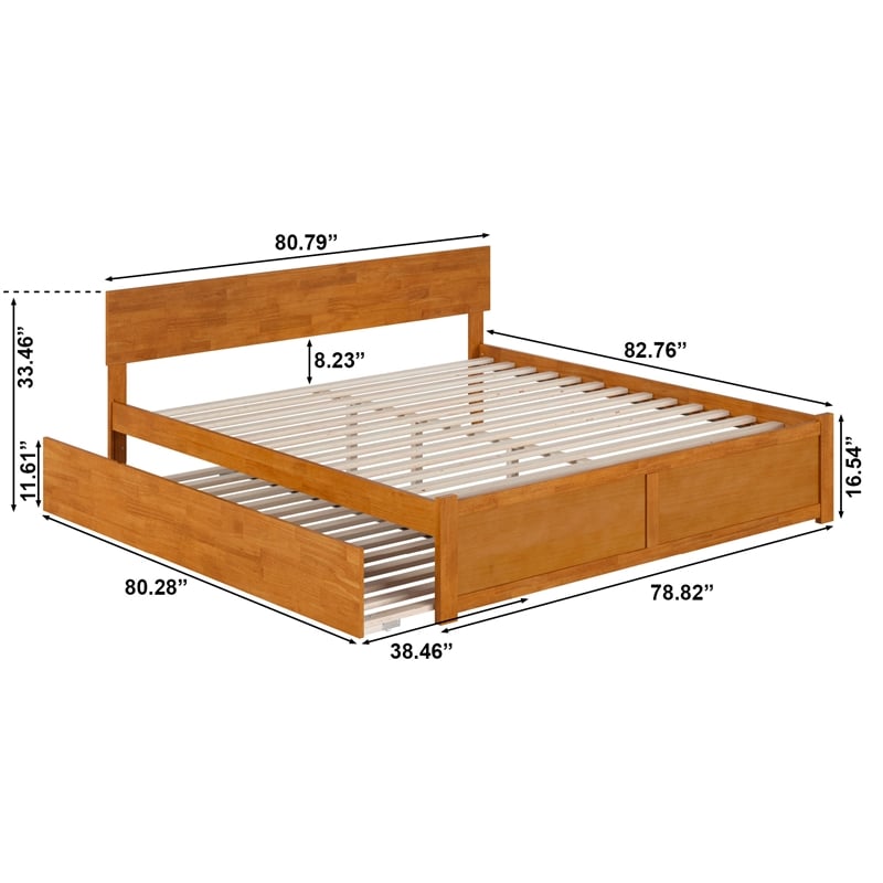 Orlando King Wood Platform Bed with Footboard and TXL Trundle in Light Toffee