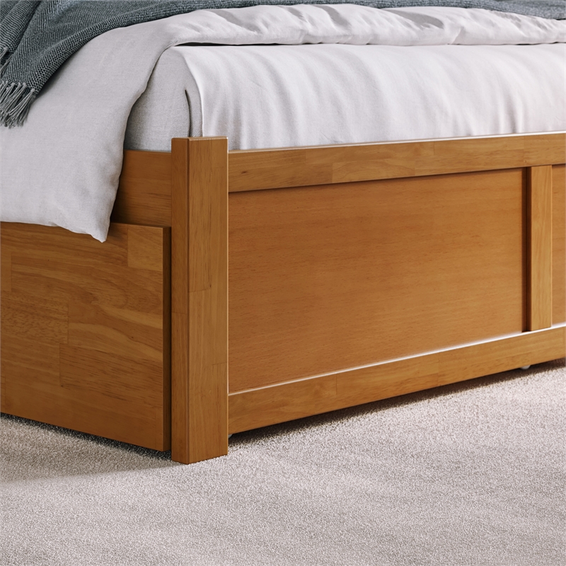 Orlando King Wood Platform Bed with Footboard and Drawers in Light Toffee