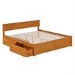 Orlando King Wood Platform Bed with Footboard and Drawers in Light Toffee