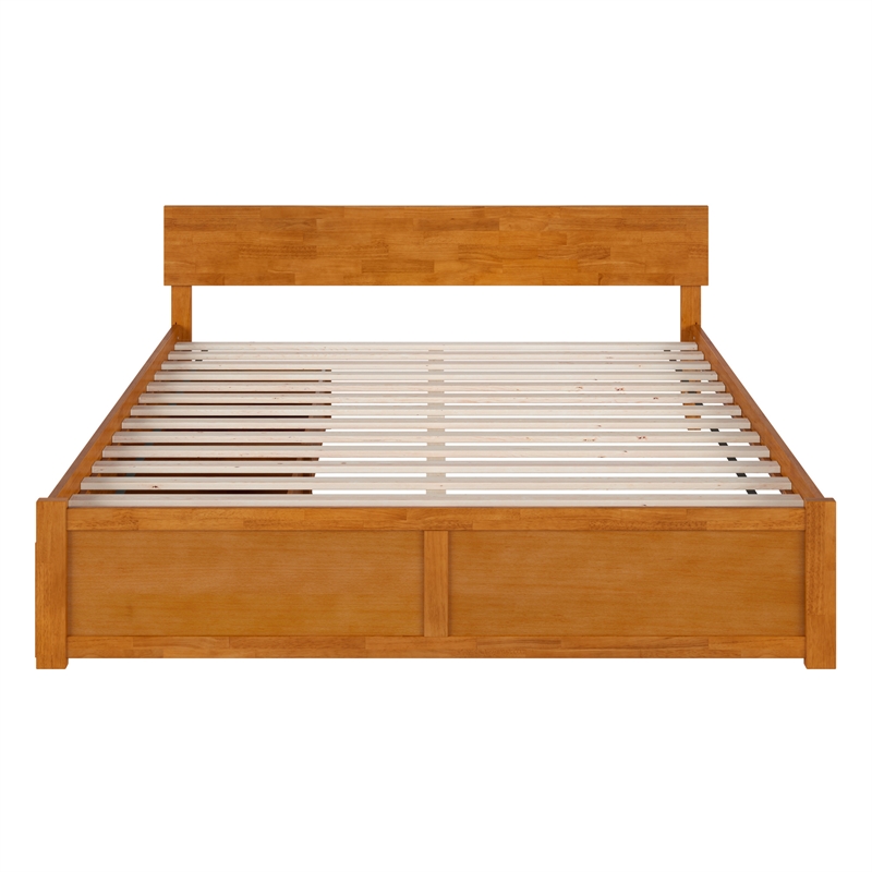 Orlando King Wood Platform Bed with Footboard and Drawers in Light Toffee