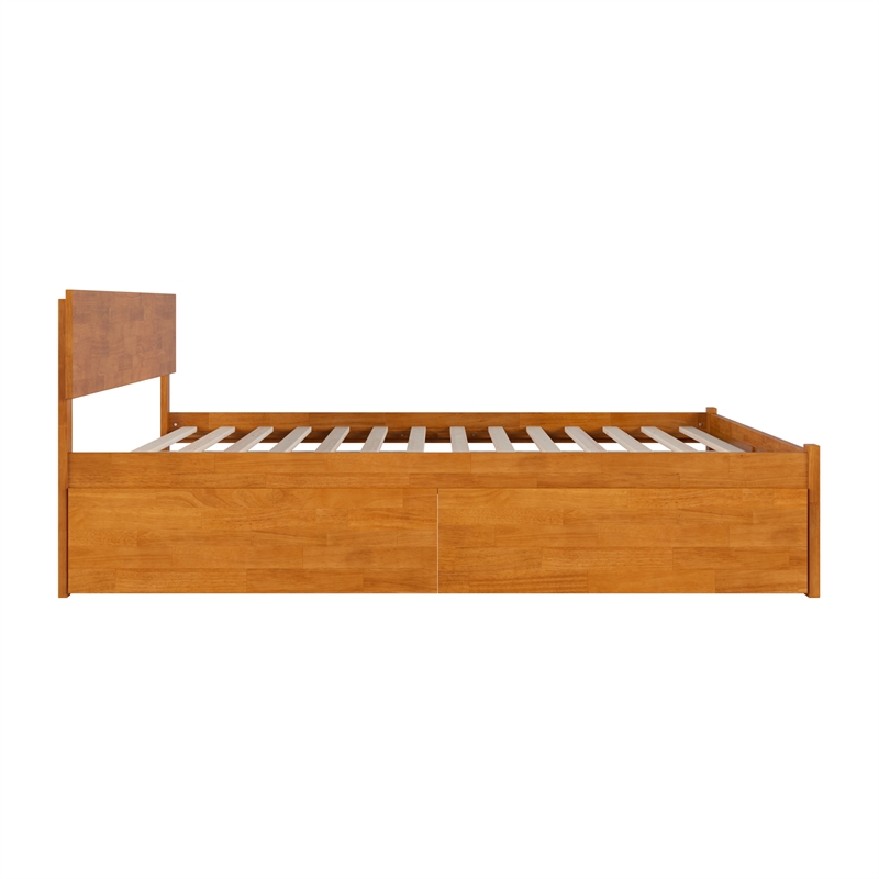 Orlando King Wood Platform Bed with Footboard and Drawers in Light Toffee