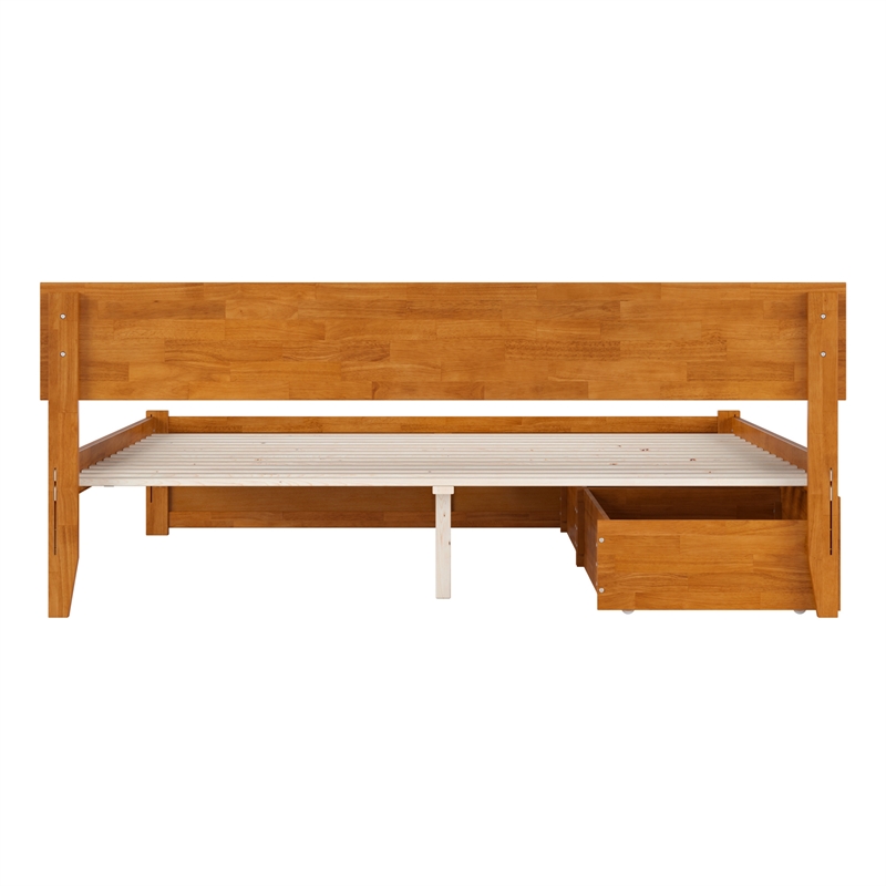 Orlando King Wood Platform Bed with Footboard and Drawers in Light Toffee