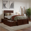 Nantucket Twin XL Wood Platform Bed with Footboard and Storage Drawers in Walnut