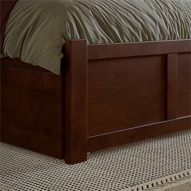 Nantucket Twin XL Wood Platform Bed with Footboard and Storage Drawers in Walnut