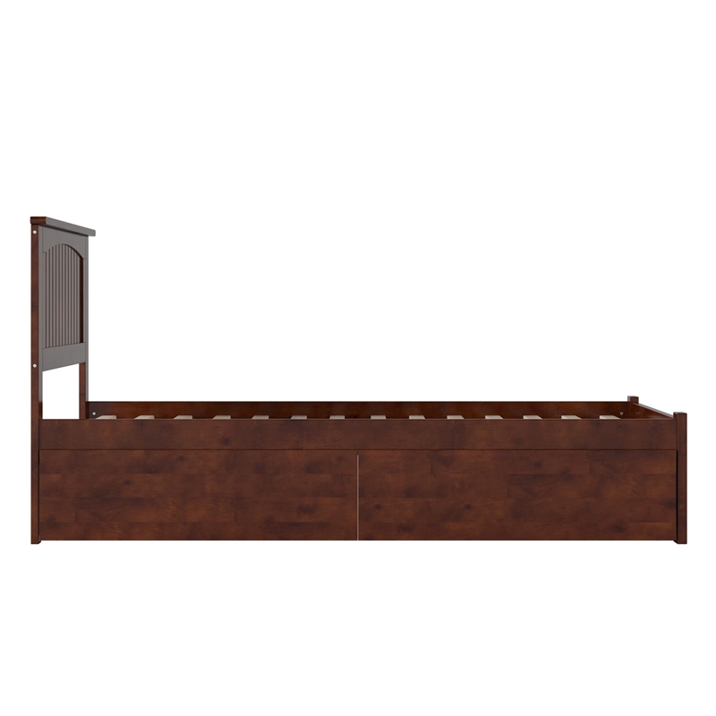 Nantucket Twin XL Wood Platform Bed with Footboard and Storage Drawers in Walnut