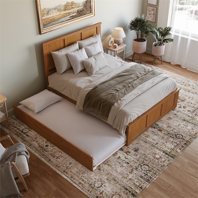 Madison Queen Platform Bed with Matching Footboard & Trundle in Light Toffee