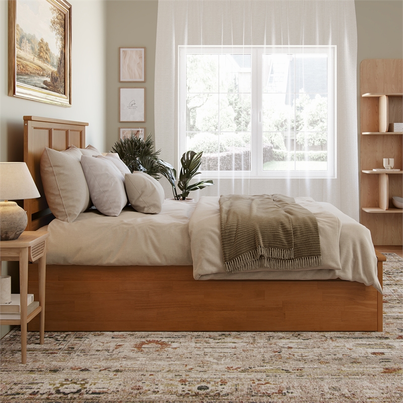 Madison Queen Platform Bed with Matching Footboard & Trundle in Light Toffee