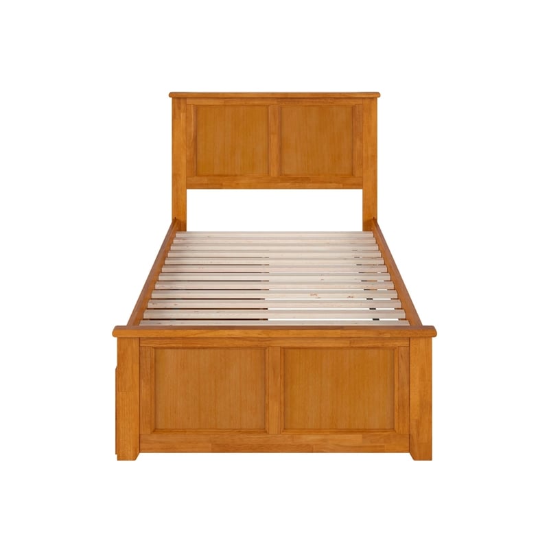 Madison Queen Platform Bed with Matching Footboard and Drawers in Light Toffee