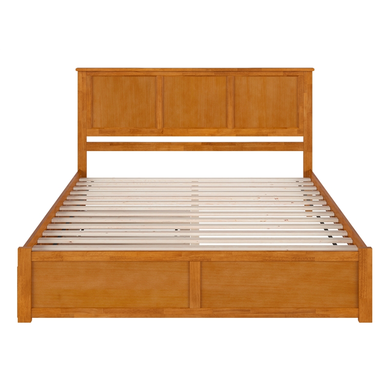 Madison King Wood Platform Bed with Footboard and Trundle in Light Toffee