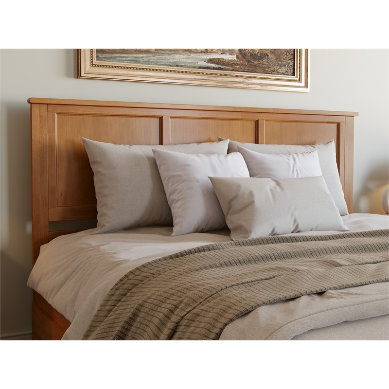 Madison King Wood Platform Bed with Footboard and Trundle in Light Toffee