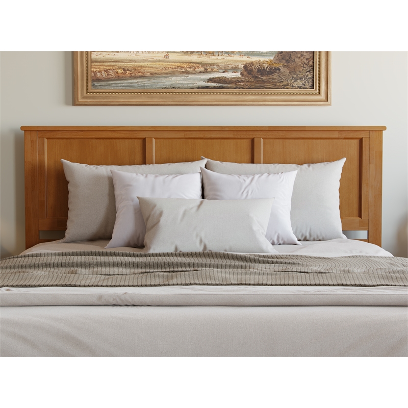 Madison King Wood Platform Bed with Footboard and Trundle in Light Toffee