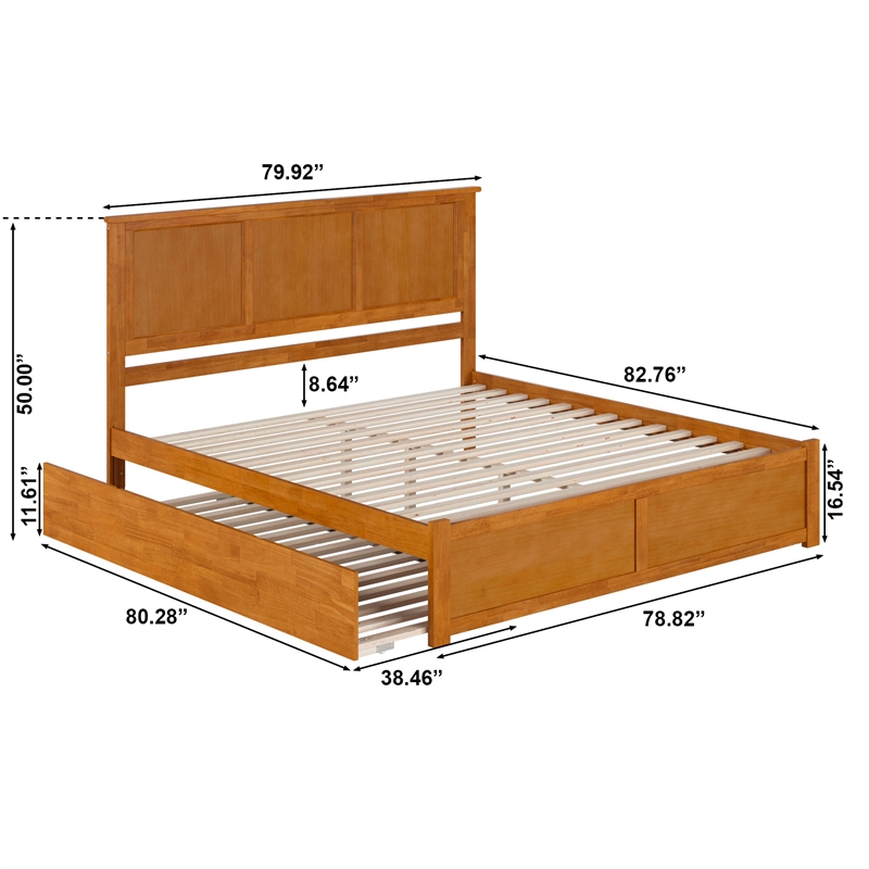 Madison King Wood Platform Bed with Footboard and Trundle in Light Toffee
