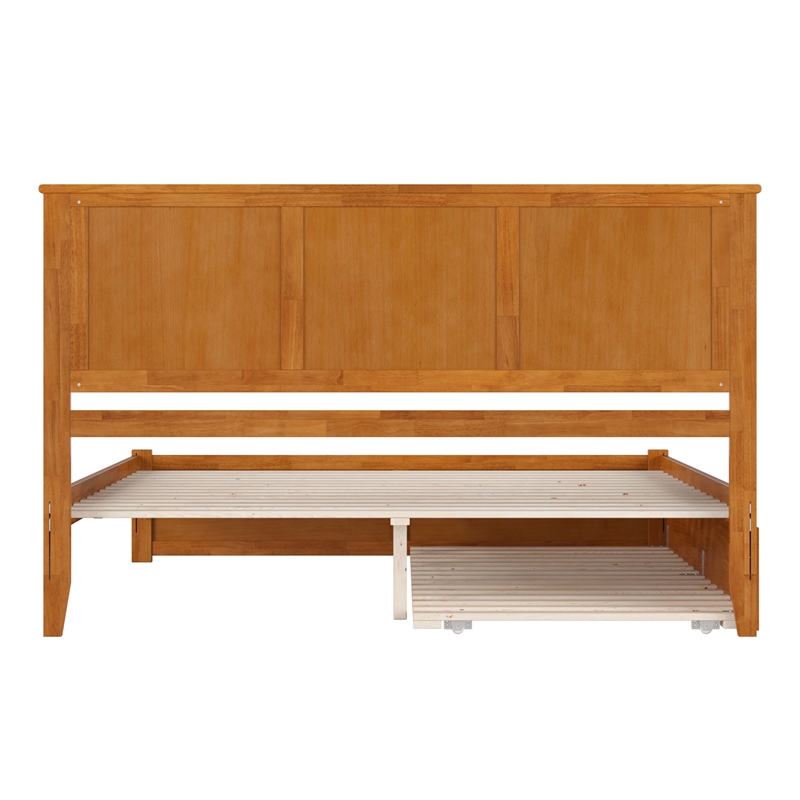 Madison King Wood Platform Bed with Footboard and Trundle in Light Toffee