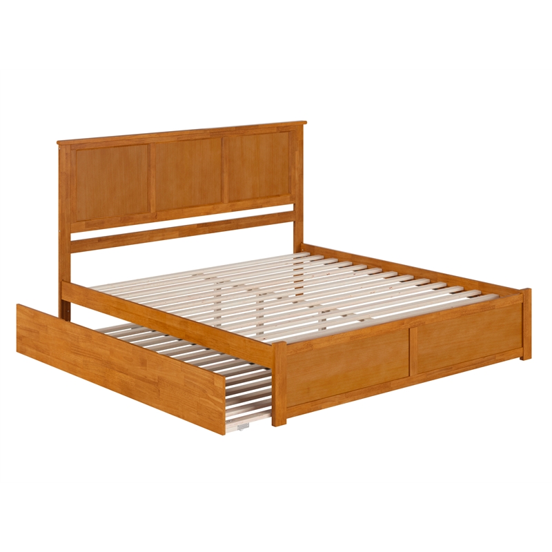 Madison King Wood Platform Bed with Footboard and Trundle in Light Toffee