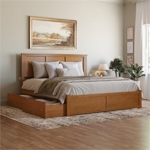Madison King Wood Platform Bed with Footboard & Storage Drawers in Light Toffee