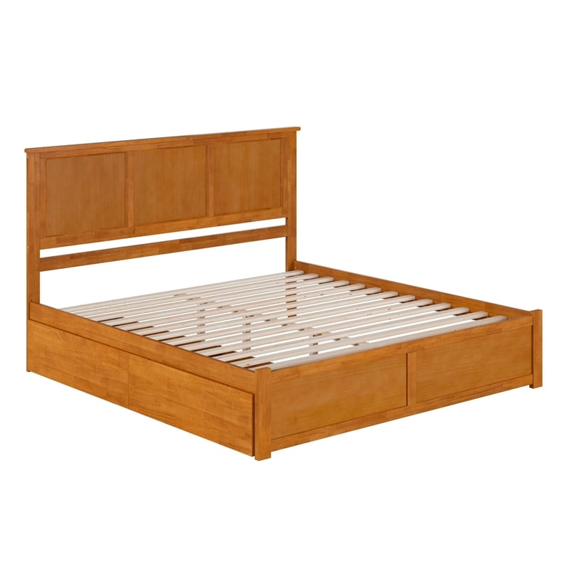 Madison King Wood Platform Bed with Footboard & Storage Drawers in Light Toffee